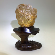Load image into Gallery viewer, Golden Rutile Quartz Carved Ru Yi Cluster on Custom Wood Stand
