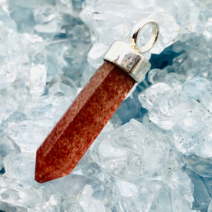 Strawberry Quartz (real) Pencil Pendant w Sterling Bale