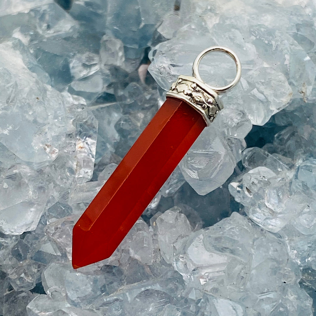 Carnelian Pencil Pendant w Sterling Bale