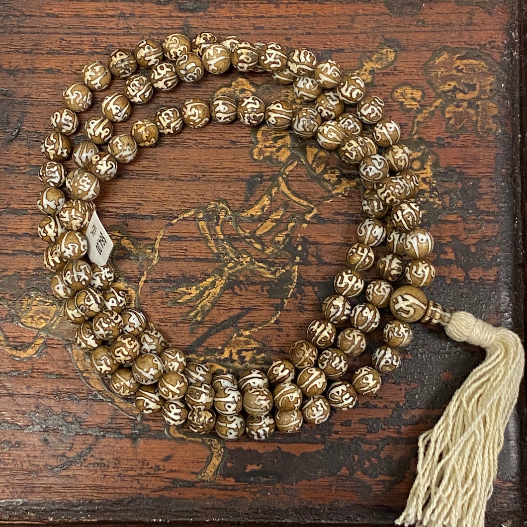 Conch Shell Om Mani tea-dyed 108 bead Mala