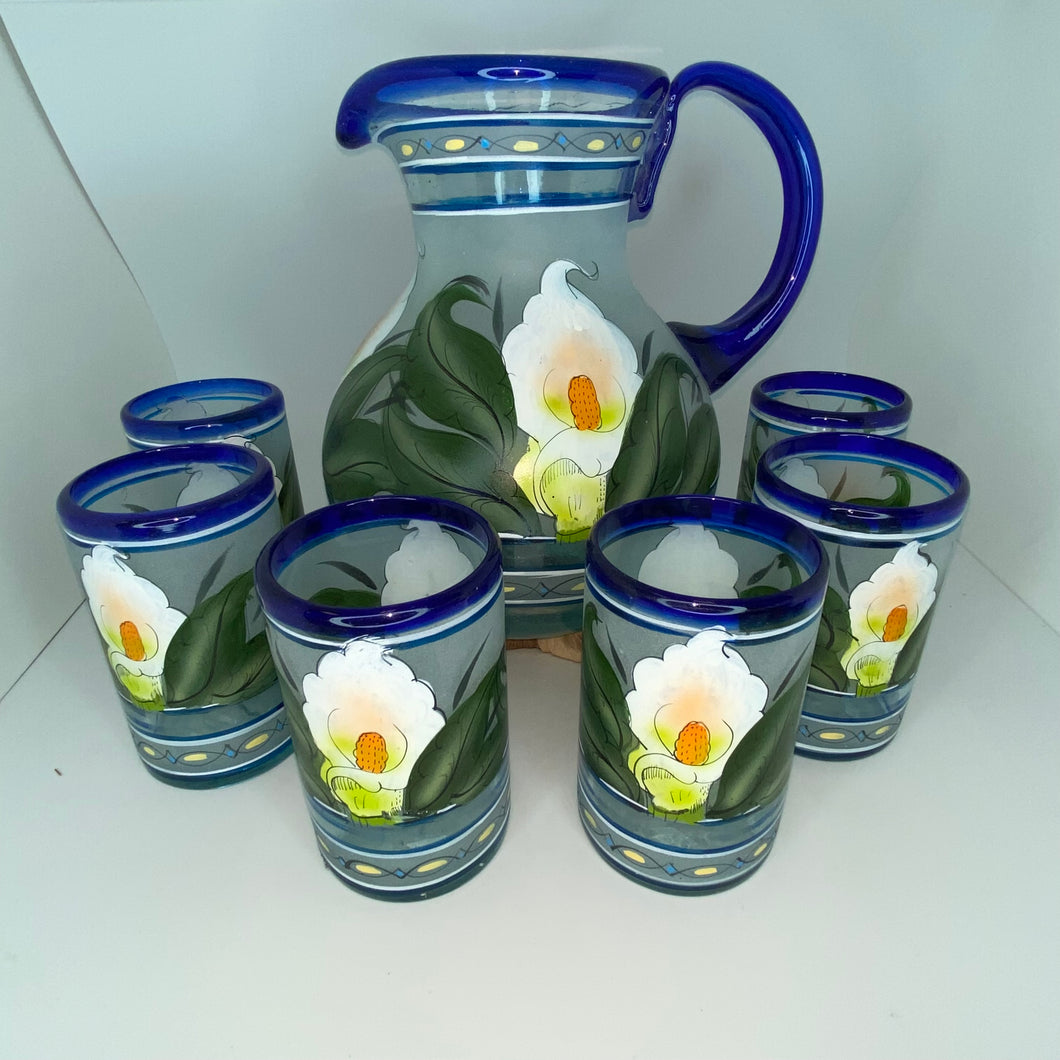 Painted Glass Pitcher Set