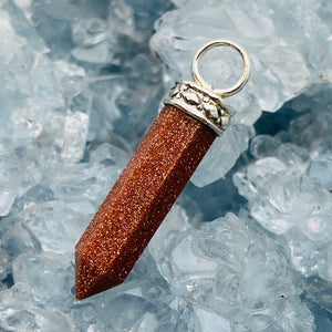 Goldstone Pencil Pendant w Sterling Bale