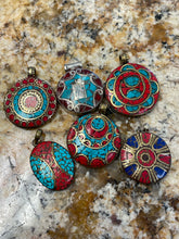 Load image into Gallery viewer, Brass and stone pendants
