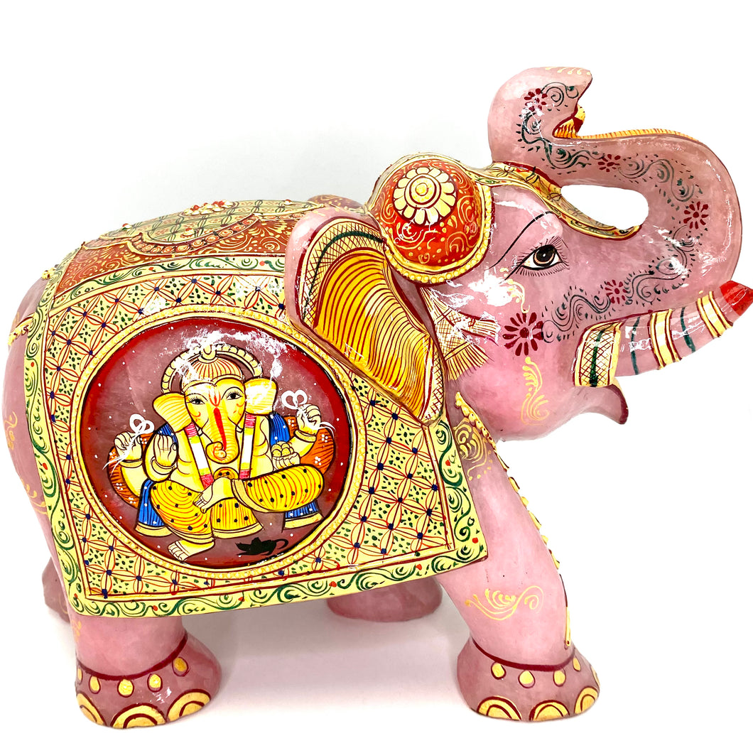 Hand Carved Rose Quartz Elephant 10 1/2