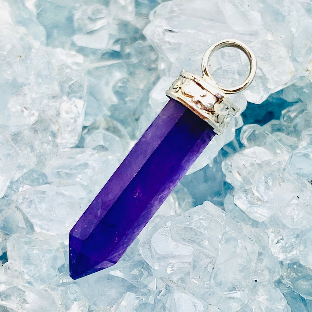 Amethyst Pencil Pendant w Sterling Bale