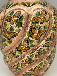 Large Butterfly Copper Vase from Santa Clara Del Cobre