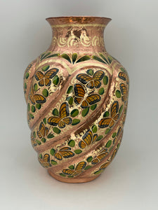 Large Butterfly Copper Vase from Santa Clara Del Cobre
