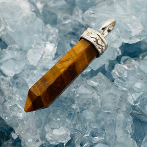 Tiger Eye Pencil Pendant w Sterling Bale