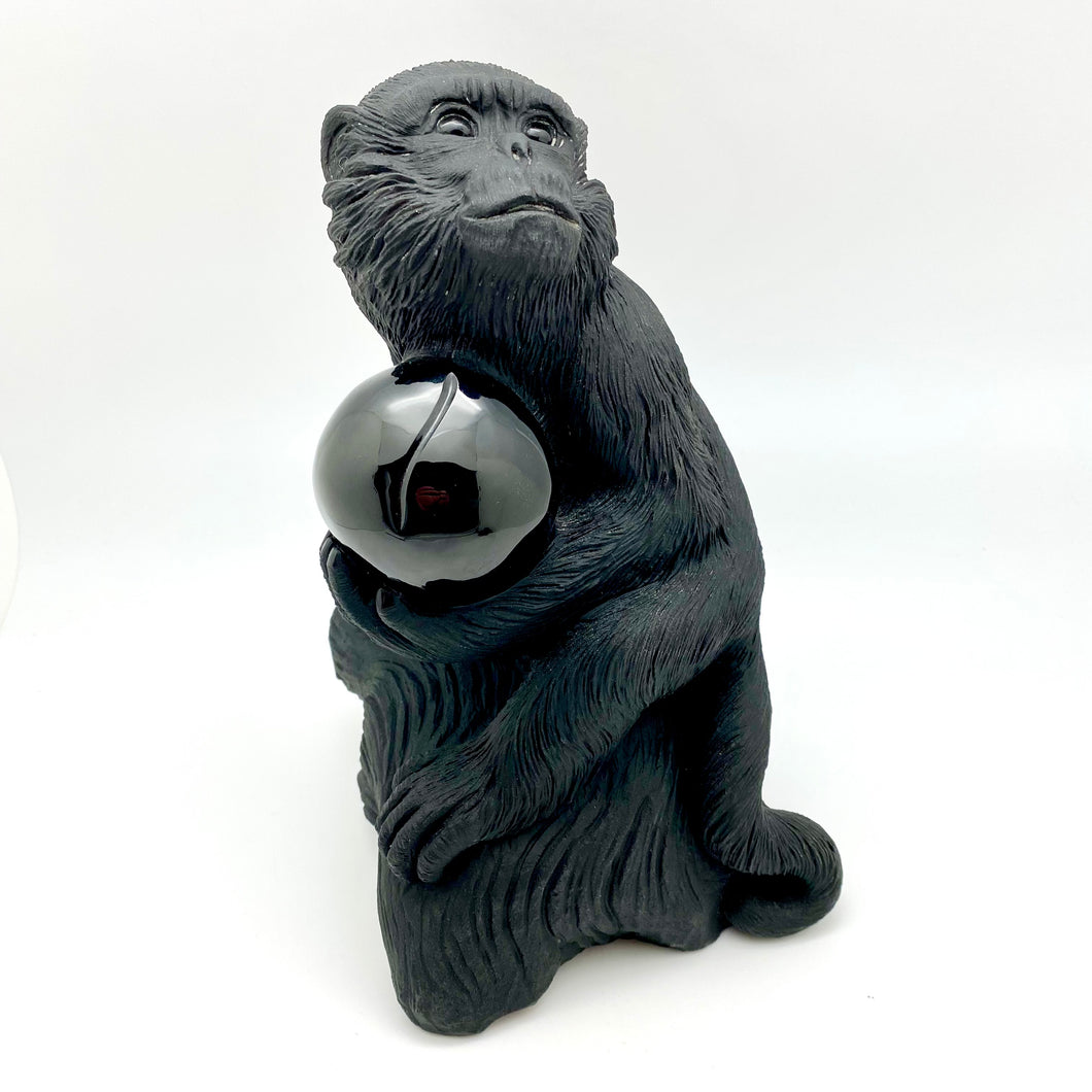 Hand Carved Obsidian Monkey (Large)