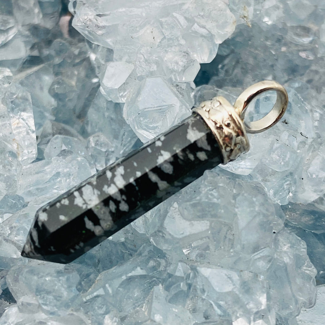 Snowflake Obsidian Pencil Pendant w Sterling Bale