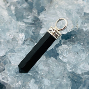 Black Onyx Pencil Pendant w Sterling Bale