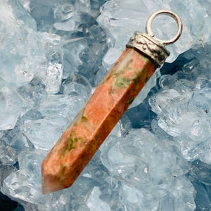 Unakite Pencil Pendant w Sterling Bale