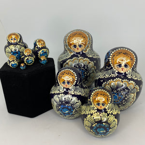 Russian Matryoshka Nesting Doll Set, Dk Blue Rounded