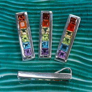 Rainbow Pride 6 Natural Stone Sterling Pendant