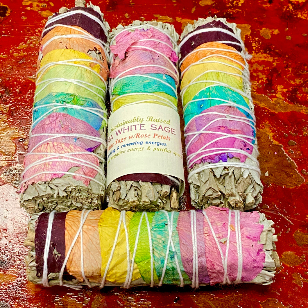 7 Chakra California White Sage & Rose Petals Smudge Bundles