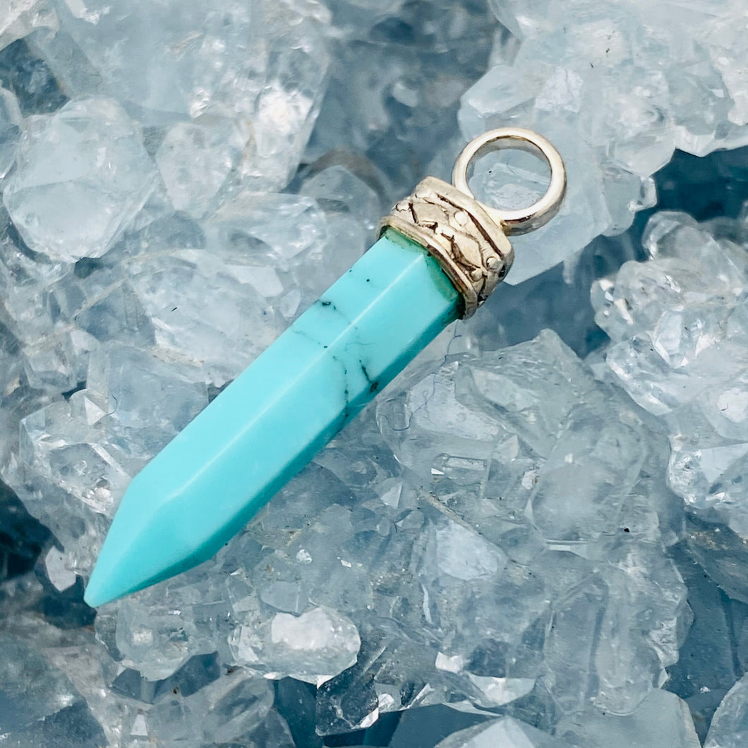 American Turquoise Pencil Pendant w Sterling Bale